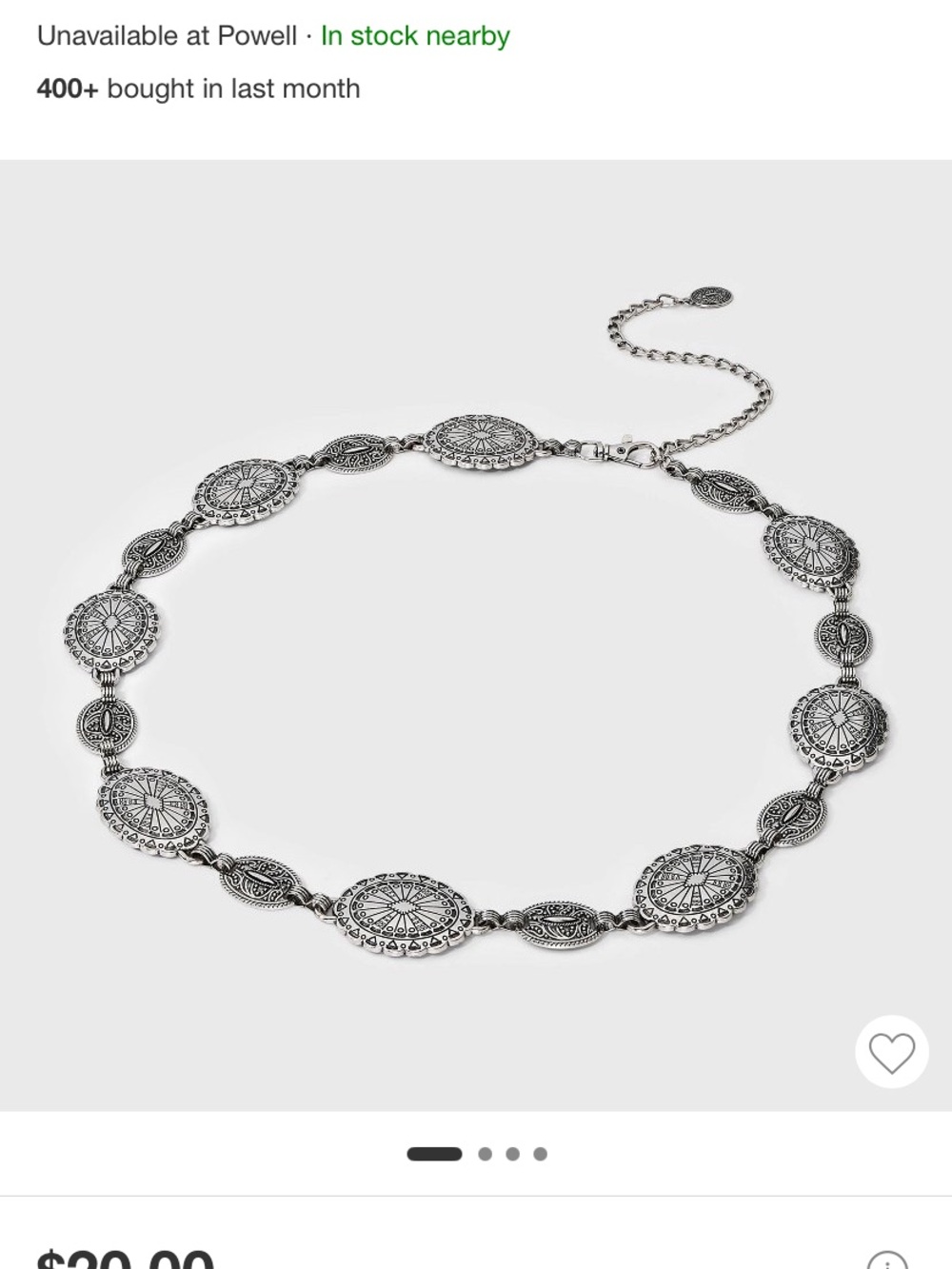 Chain silver tone belt new in package size XS/S